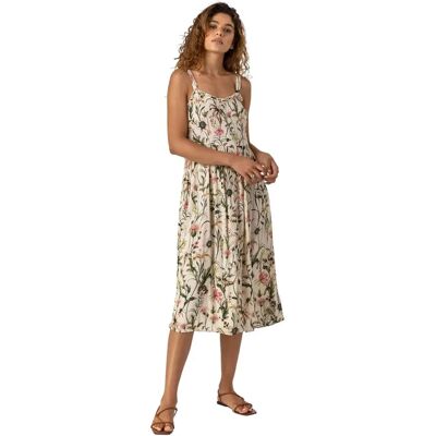 Roman Elfenbein Blumenmuster Knopfleiste Sonnenkleid Roman Elfenbein Blumenmuster Knopfleiste Sonnenkleid