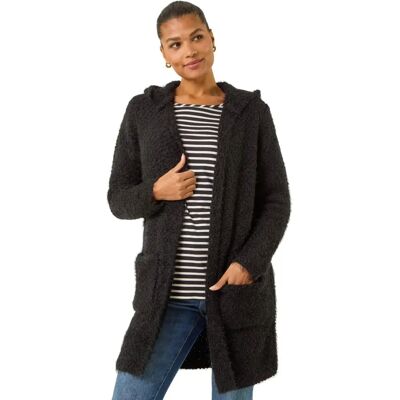 Roman Black Fluffy Hooded Cardigan - Size 16 - Cardigan Roman Black Fluffy Hooded Cardigan - Size 16 - Cardigan