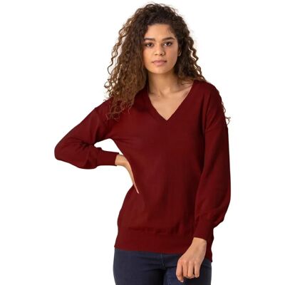 Roman Womens Plain V-Neck Stretch Longline Jumper - Red - Size 14 Uk Roman Womens Plain V-Neck Stretch Longline Jumper - Red - Size 14 Uk