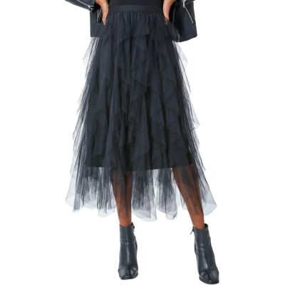 Roman Schwarzer Elastischer Mesh Lagenrock - Rock Roman Schwarzer Elastischer Mesh Lagenrock - Rock