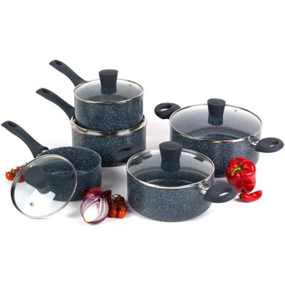 Russell Hobbs - 5pc Stock Pots & Saucepans - Blue Marble - Cookware Set Russell Hobbs - 5pc Stock Pots & Saucepans - Blue Marble - Cookware Set