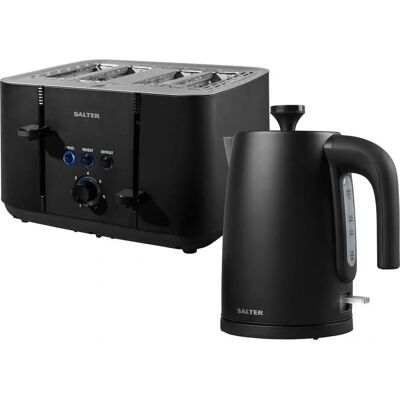 Salter - Kuro Kettle And Toaster Set - 1.7L - Black - 4-Slice - Kettle And Toaster Set Salter - Kuro Kettle And Toaster Set - 1.7L - Black - 4-Slice - Kettle And Toaster Set