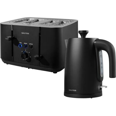 Salter - Kuro Kettle And Toaster Set - 1.7L - Black - 4-Slice - Kettle And Toaster Set Salter - Kuro Kettle And Toaster Set - 1.7L - Black - 4-Slice - Kettle And Toaster Set