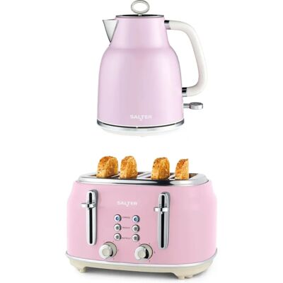 Salter Retro Kettle & Toaster Set - Pink - 1.7L - Fast Boil - 4-Slice Salter Retro Kettle & Toaster Set - Pink - 1.7L - Fast Boil - 4-Slice