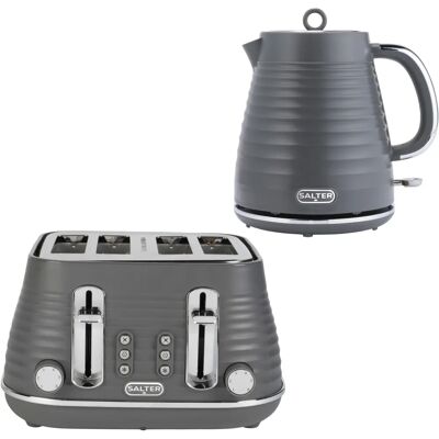 Salter Grey Ripple Kettle & Toaster Set - Kitchen Appliance Set Salter Grey Ripple Kettle & Toaster Set - Kitchen Appliance Set