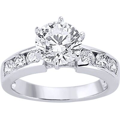 Jewelco London Sterling Silver Cubic Zirconia Shoulder-Set Halo Engagement Ring - Engagement Ring Jewelco London Sterling Silver Cubic Zirconia Shoulder-Set Halo Engagement Ring - Engagement Ring
