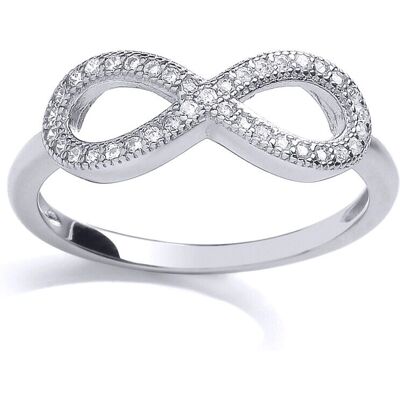Jewelco London Sterling Silver Cubic Zirconia Pave Infinity Emblem Dress Ring - White Jewelco London Sterling Silver Cubic Zirconia Pave Infinity Emblem Dress Ring - White