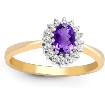 Jewelco London 9ct Gold H I2 0.12ct Diamond Amethyst Ring - Ring Jewelco London 9ct Gold H I2 0.12ct Diamond Amethyst Ring - Ring