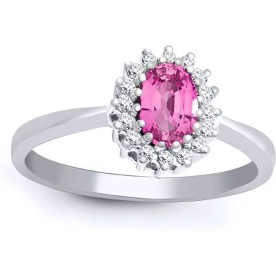 Jewelco London White Gold Pink Sapphire Diamond Cluster Ring - 9mm Jewelco London White Gold Pink Sapphire Diamond Cluster Ring - 9mm
