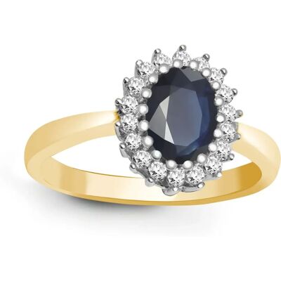 Jewelco London 9ct Gold H I2 0.23ct Diamond and Oval Blue 1.1ct Sapphire Classic Royal Cluster Ring - Jewelco London Jewelco London 9ct Gold H I2 0.23ct Diamond and Oval Blue 1.1ct Sapphire Classic Royal Cluster Ring - Jewelco London