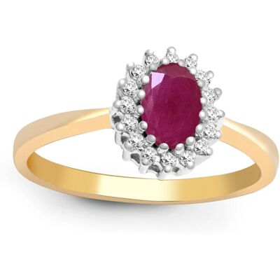 Jewelco London 9ct Gold Ruby Diamond Cluster Ring - Royal 9mm Jewelco London 9ct Gold Ruby Diamond Cluster Ring - Royal 9mm