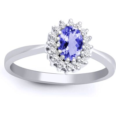 Jewelco London 9ct White Gold H I2 0.12ct Diamond Oval Lilac 0.55ct Tanzanite Classic Royal Cluster Ring Jewelco London 9ct White Gold H I2 0.12ct Diamond Oval Lilac 0.55ct Tanzanite Classic Royal Cluster Ring