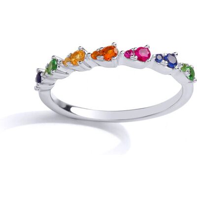 Jewelco London Sterling Silver Multi Colour Cubic Zirconia Rainbow Half Eternity Ring Jewelco London Sterling Silver Multi Colour Cubic Zirconia Rainbow Half Eternity Ring