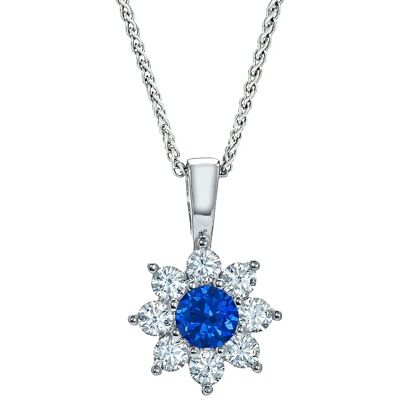 Jewelco London Rhodium Plated Sterling Silver Blue Cubic Zirconia Classic Royal Cluster Necklace - 16>18 inch Jewelco London Rhodium Plated Sterling Silver Blue Cubic Zirconia Classic Royal Cluster Necklace - 16>18 inch