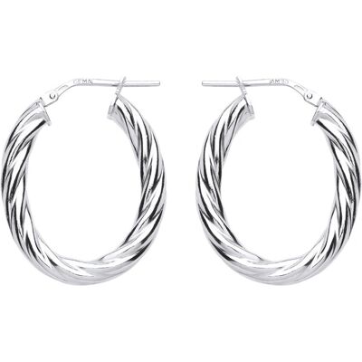 Jewelco London Silver Oval Twist Hoop Earrings - ER91 - Earrings Jewelco London Silver Oval Twist Hoop Earrings - ER91 - Earrings