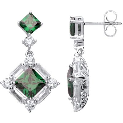 Jewelco London Sterling Silver Emerald-Green Princess Earrings Jewelco London Sterling Silver Emerald-Green Princess Earrings