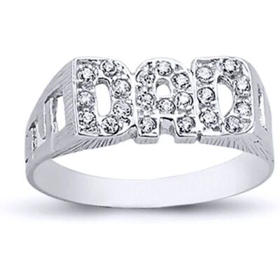 Jewelco London Mens Rhodium Plated Sterling Silver Round Cubic Zirconia DAD Signet ID Ring - 8mm Jewelco London Mens Rhodium Plated Sterling Silver Round Cubic Zirconia DAD Signet ID Ring - 8mm