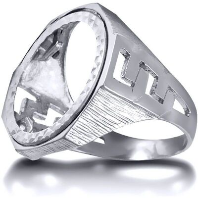 Jewelco London Men's Sterling Silver Half Sovereign Ring - Curb Link, Octagon, White Jewelco London Men's Sterling Silver Half Sovereign Ring - Curb Link, Octagon, White