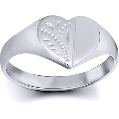 Jewelco London Solid Rhodium Silver Love Heart Signet Ring - Ring Jewelco London Solid Rhodium Silver Love Heart Signet Ring - Ring
