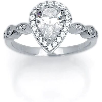 Jewelco London Sterling Silver Rhodium-Plated CZ Engagement Ring - White Jewelco London Sterling Silver Rhodium-Plated CZ Engagement Ring - White