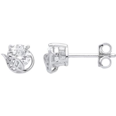 Jewelco London White Rhodium Silver CZ Leaf Stud Earrings - Earrings Jewelco London White Rhodium Silver CZ Leaf Stud Earrings - Earrings