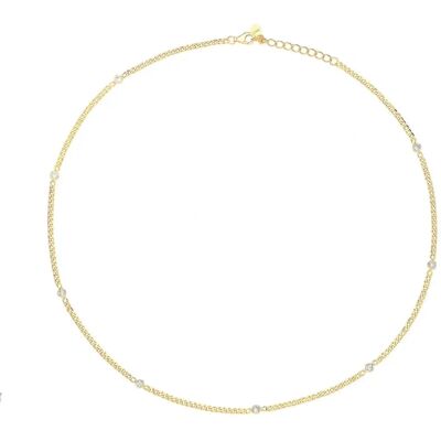 Jewelco London Ladies Gold-Plated Sterling Silver CZ Multi Solitaire Station Necklace - Necklace Jewelco London Ladies Gold-Plated Sterling Silver CZ Multi Solitaire Station Necklace - Necklace