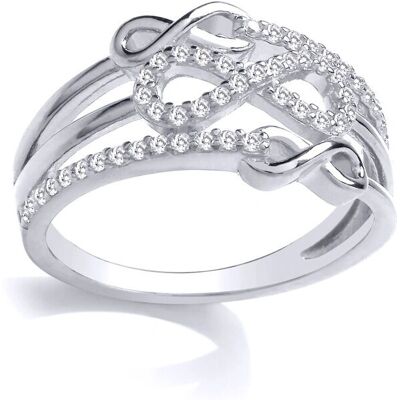 Jewelco London Sterling Silver CZ Triple Infinity Multi Row Ring - GVR925 Jewelco London Sterling Silver CZ Triple Infinity Multi Row Ring - GVR925
