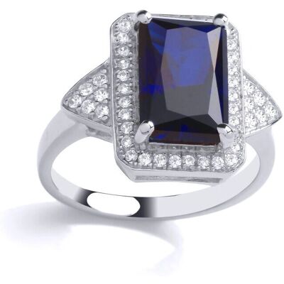 Jewelco London Jewelco London Blue Emerald CZ Arrowhead Rectangular Halo Cocktail Ring - ring Jewelco London Jewelco London Blue Emerald CZ Arrowhead Rectangular Halo Cocktail Ring - ring