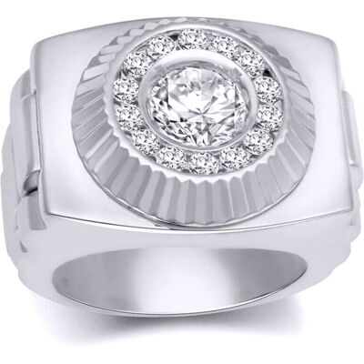 Jewelco London Sterling Silver White Round CZ Fluted Bezel Ring - Ring Jewelco London Sterling Silver White Round CZ Fluted Bezel Ring - Ring