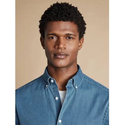Charles Tyrwhitt Ocean Blue Cotton Denim Shirt - Slim Fit Charles Tyrwhitt Ocean Blue Cotton Denim Shirt - Slim Fit