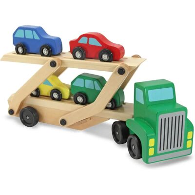 Transporteur de voitures Melissa & Doug - Jouet en bois avec 4 voitures et rampe Transporteur de voitures Melissa & Doug - Jouet en bois avec 4 voitures et rampe