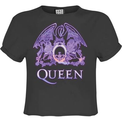 Queen Neon Sign Kurzes T-Shirt - Damen - Anthrazit - Reguläre Passform - Runder Hals Queen Neon Sign Kurzes T-Shirt - Damen - Anthrazit - Reguläre Passform - Runder Hals