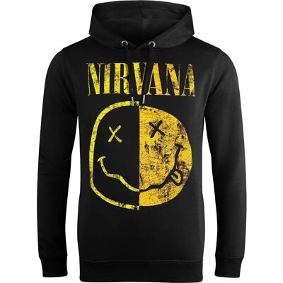 Nirvana: Vintage Czarna Bluza z Kapturkiem - Spliced Smiley Nirvana: Vintage Czarna Bluza z Kapturkiem - Spliced Smiley