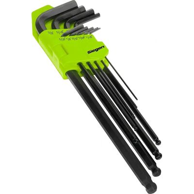 Siegen S01099 Ball-End Hex Sleutelset - 9 stuks Extra-Long Imperial Siegen S01099 Ball-End Hex Sleutelset - 9 stuks Extra-Long Imperial