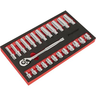 Zestaw kluczy z grzechotką i głowicami Sealey AK66722 - 25 sztuk 3/8" kwadratowy napęd Zestaw kluczy z grzechotką i głowicami Sealey AK66722 - 25 sztuk 3/8" kwadratowy napęd
