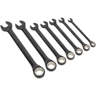 Sealey AK7978 Combinatie Ratchet Spanner Set - 7 Stuks Zwarte Serie Sealey AK7978 Combinatie Ratchet Spanner Set - 7 Stuks Zwarte Serie