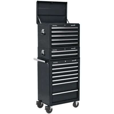 Sealey Black Superline PRO Topchest Mid-Box Tool Chest Rollcab - 14 Drawer Sealey Black Superline PRO Topchest Mid-Box Tool Chest Rollcab - 14 Drawer