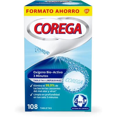 Corega Bio-Aktiv Sauerstoff 108U - Reinigungstabletten für Prothesen Corega Bio-Aktiv Sauerstoff 108U - Reinigungstabletten für Prothesen