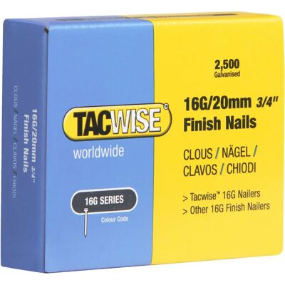 Tacwise 0665 - Prego de acabamento galvanizado - 20mm - Tipo 16G Tacwise 0665 - Prego de acabamento galvanizado - 20mm - Tipo 16G