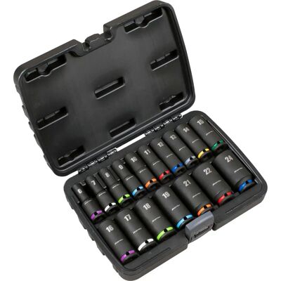Sealey Premier Deep Impact Socket Set - 17pc 6-24mm - Deep impact sockets, 3/8" drive, durable chrome vanadium steel Sealey Premier Deep Impact Socket Set - 17pc 6-24mm - Deep impact sockets, 3/8" drive, durable chrome vanadium steel