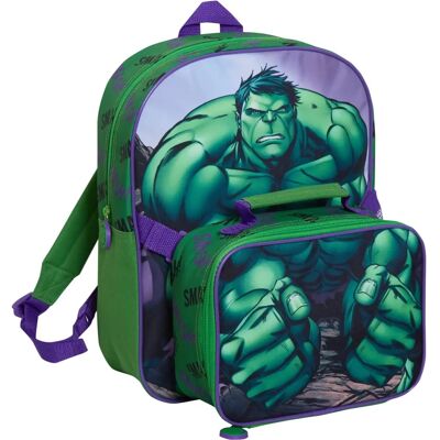 Mochila Hulk com lancheira para crianças Conjunto Marvel de 2 peças Mochila Hulk com lancheira para crianças Conjunto Marvel de 2 peças