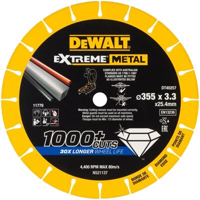 DeWALT DT40257-QZ Disque diamant - Extreme Metal 355x3.3x25.4mm DeWALT DT40257-QZ Disque diamant - Extreme Metal 355x3.3x25.4mm