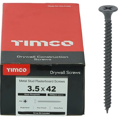 TIMco 00042DRY Drywall Screw - PH2 Black 3.5 x 42mm - Drywall Screw TIMco 00042DRY Drywall Screw - PH2 Black 3.5 x 42mm - Drywall Screw