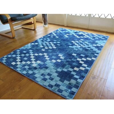 Aspect - Rug258 - Blue/teal/cream - Fractals Geometric Check - Rug Aspect - Rug258 - Blue/teal/cream - Fractals Geometric Check - Rug