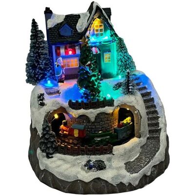 Generic - Christmas House & Tree Scene - Lights - Moving Train - Ornament Generic - Christmas House & Tree Scene - Lights - Moving Train - Ornament