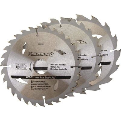 Lame de Scie Circulaire Silverline - 16/24/30 Dents - 165x30mm - Anneaux de Réduction - Publicité Lame de Scie Circulaire Silverline - 16/24/30 Dents - 165x30mm - Anneaux de Réduction - Publicité
