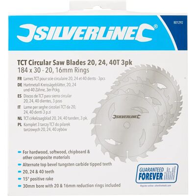 Lames Circulaires Silverline - Pack de 3 184mm - 20/24/40 Dents Lames Circulaires Silverline - Pack de 3 184mm - 20/24/40 Dents