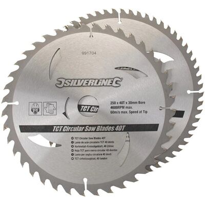 Lames de scie circulaire Silverline - 40, 60 dents, 2 pièces - 250 x 30mm, Anneaux Lames de scie circulaire Silverline - 40, 60 dents, 2 pièces - 250 x 30mm, Anneaux