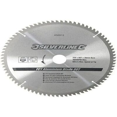 Silverline Aluminium Blade - 80t 250mm - Rings 16/20/25 - Cut Disc Silverline Aluminium Blade - 80t 250mm - Rings 16/20/25 - Cut Disc