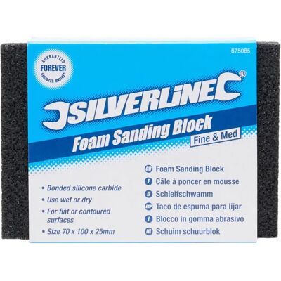 Silverline 70mm x 100mm x 25mm Bloc de Mousse à Sander - Fin et Moyen Silverline 70mm x 100mm x 25mm Bloc de Mousse à Sander - Fin et Moyen